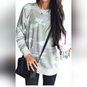 ECOWISH Women's Camouflage Print Casual Pullover Long Sleeve Sweatshirt